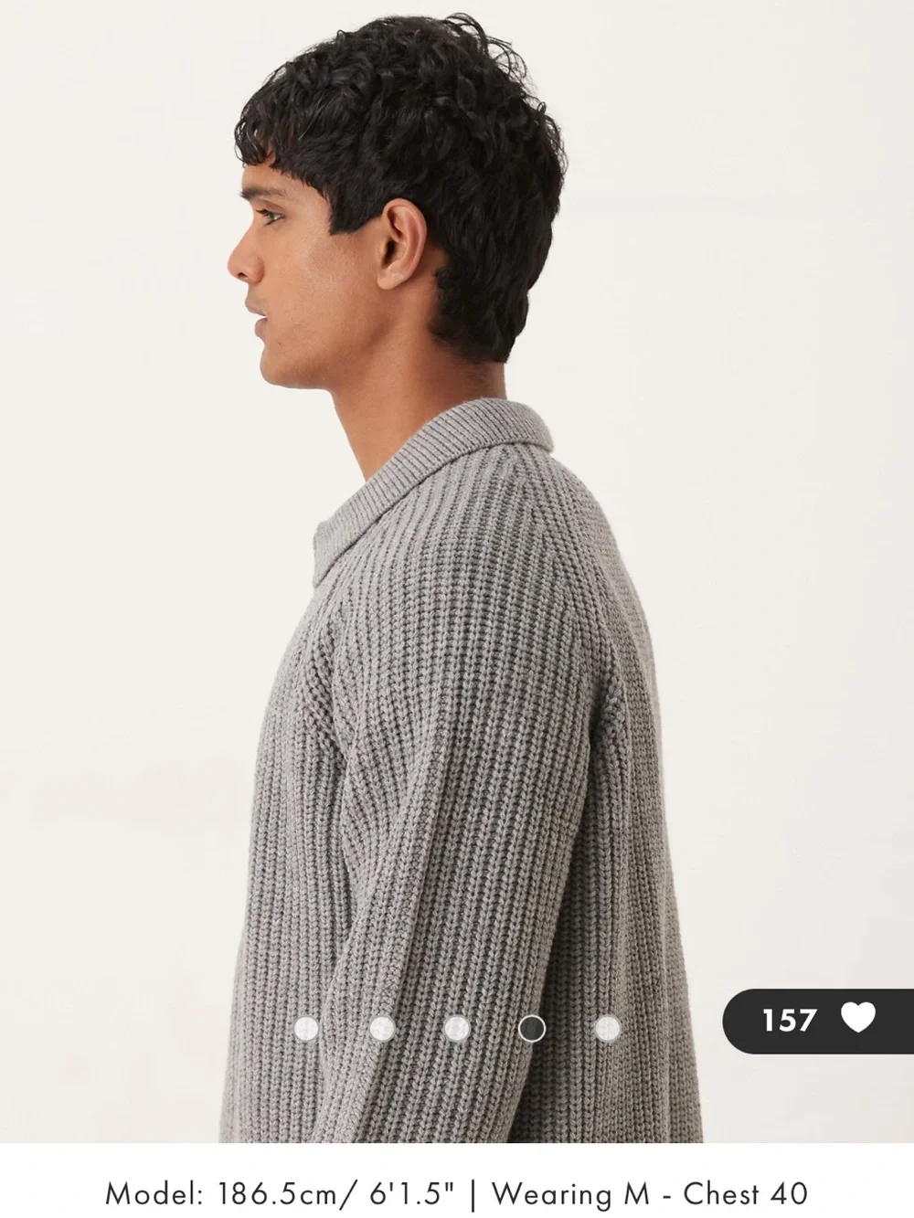 ASOS Grey Rib-Knit Polo Collar Cardigan Sweater